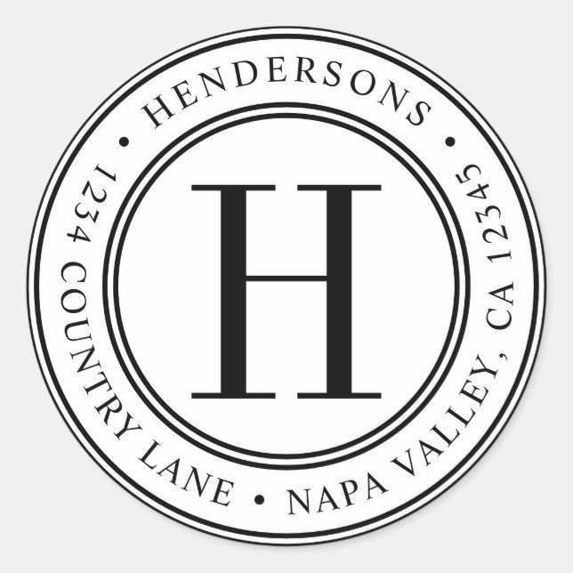 Pegatina Redonda Elegante Monograma | Cree su propia dirección de d (Anverso)