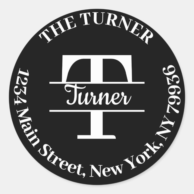 Pegatina Redonda Elegante Monograma Cree su propia dirección de dev (Anverso)