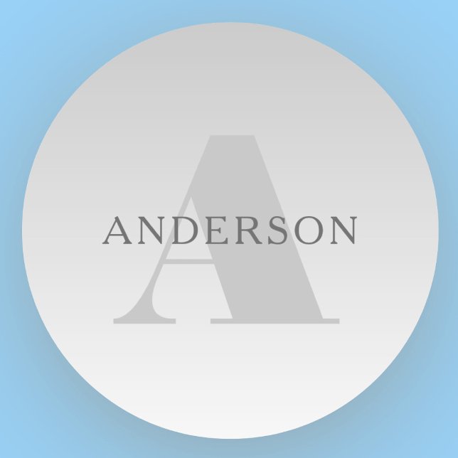 Pegatina Redonda Elegante Monograma de gradiente gris falso platead (Subido por el creador)