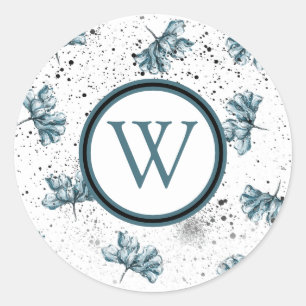 Pegatina Redonda Elegante Monograma de Grunge Floral
