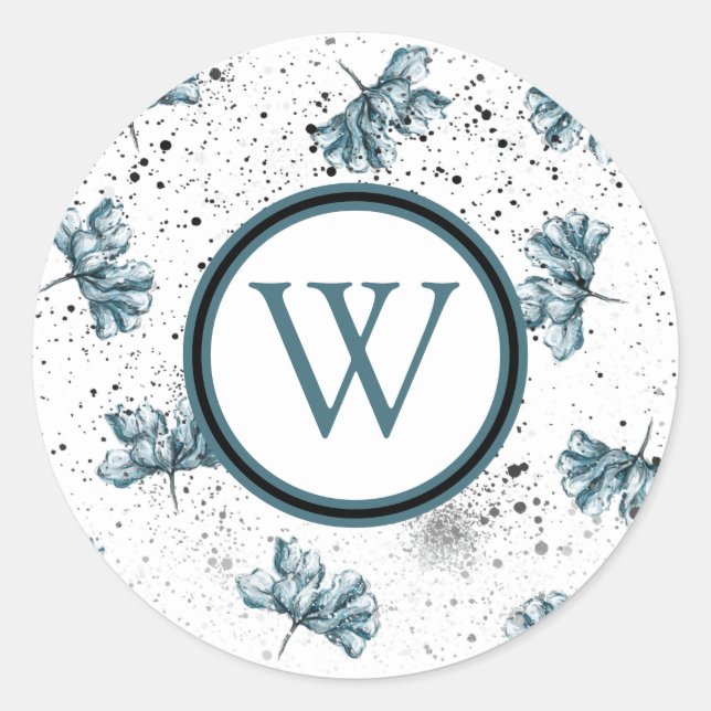 Pegatina Redonda Elegante Monograma de Grunge Floral (Anverso)