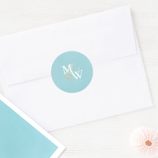 Pegatina Redonda Elegante Monograma de Vidrio Marítimo Ampersand Bo