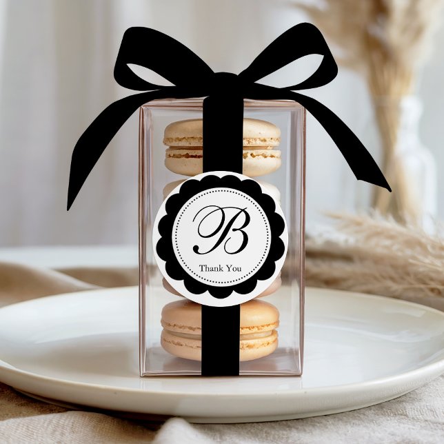 Pegatina Redonda Elegante Monograma de Vieira Negra (Subido por el creador)