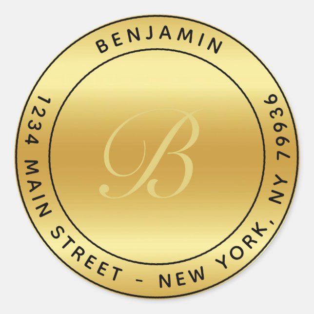 Pegatina Redonda Elegante Monograma Dirección circular de retorno G (Anverso)