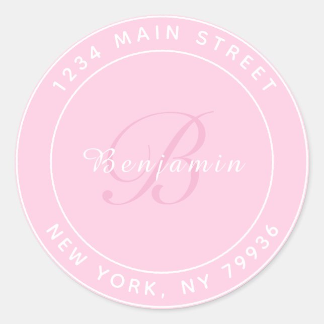 Pegatina Redonda Elegante Monograma Dirección circular de retorno r (Anverso)
