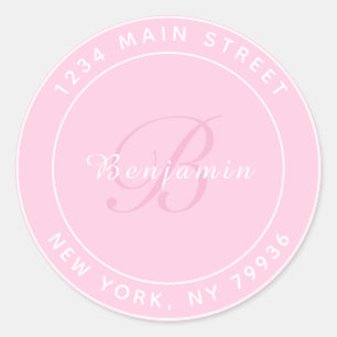 Pegatina Redonda Elegante Monograma Dirección circular de retorno r