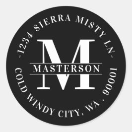 Pegatina Redonda Elegante Monograma Dirección de retorno circular n