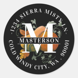 Pegatina Redonda Elegante Monograma Fall Harvest Dirección