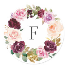 Elegante Monograma Floral de Otoño Ciruela Púrpura