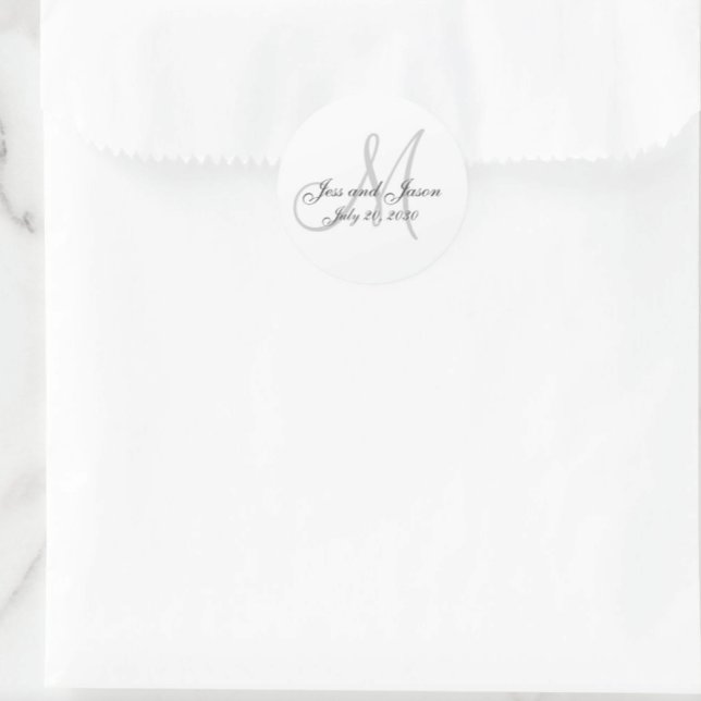 Pegatina Redonda Elegante Monograma Gracias Favor De Boda (Subido por el creador)