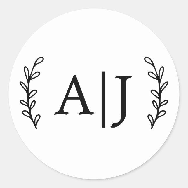 Pegatina Redonda Elegante Monograma Iniciales Boda Dirección C (Anverso)