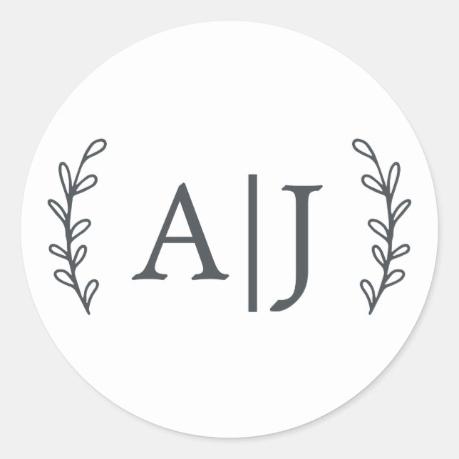 Pegatina Redonda Elegante Monograma Iniciales Boda Dirección de Ret (Anverso)