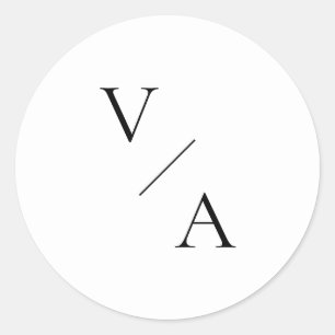 Pegatina Redonda Elegante Monograma moderno Boda blanco y negro