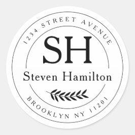 Pegatina Redonda Elegante Monograma Moderno Nombre Dirección de Ret