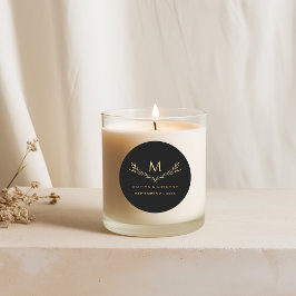 Pegatina Redonda Elegante Monograma Negro y Oro Favor de la Boda Wr