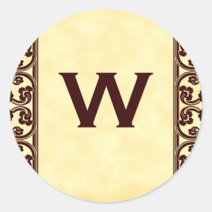 Pegatina Redonda Elegante Monograma personal en marrón