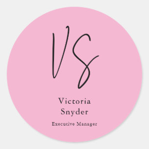 Pegatina Redonda Elegante Monograma Profesional Color rosa Claro
