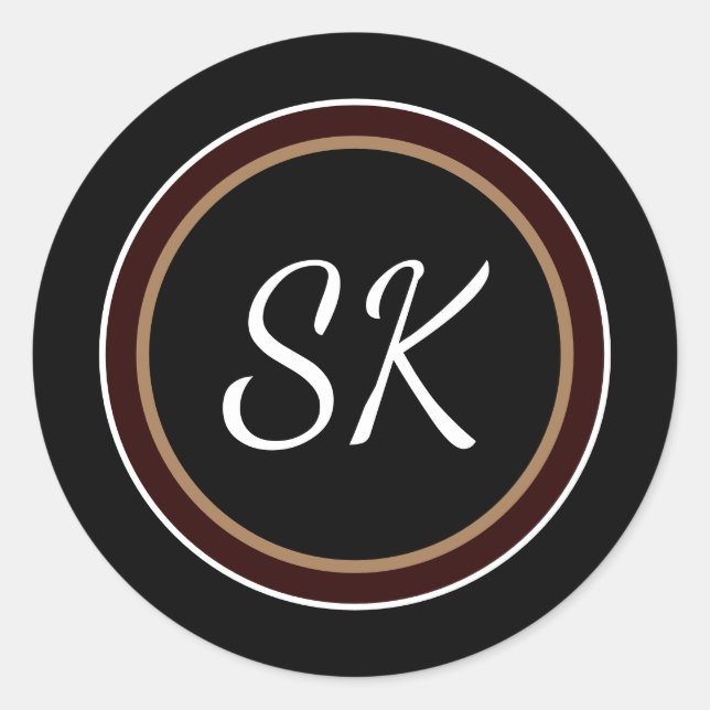 Pegatina Redonda Elegante Monograma Profesional de Black Brown Mix (Anverso)