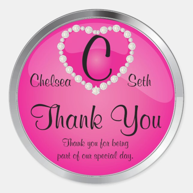 Pegatina Redonda Elegante Monograma rosa y plateado (Anverso)