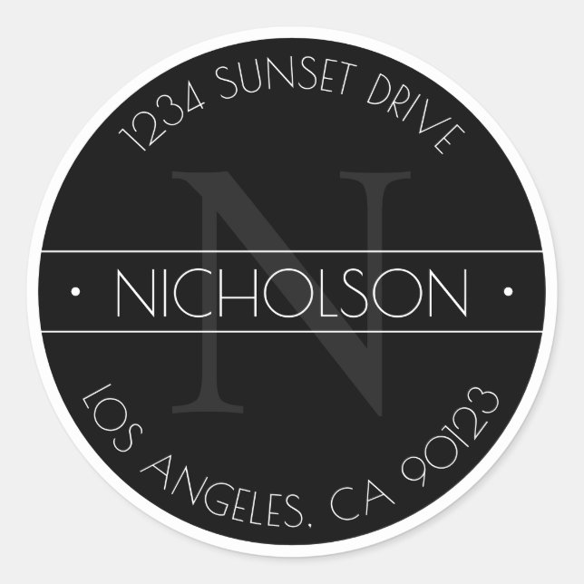 Pegatina Redonda Elegante Monogramado Dirección de retorno en blanc (Anverso)