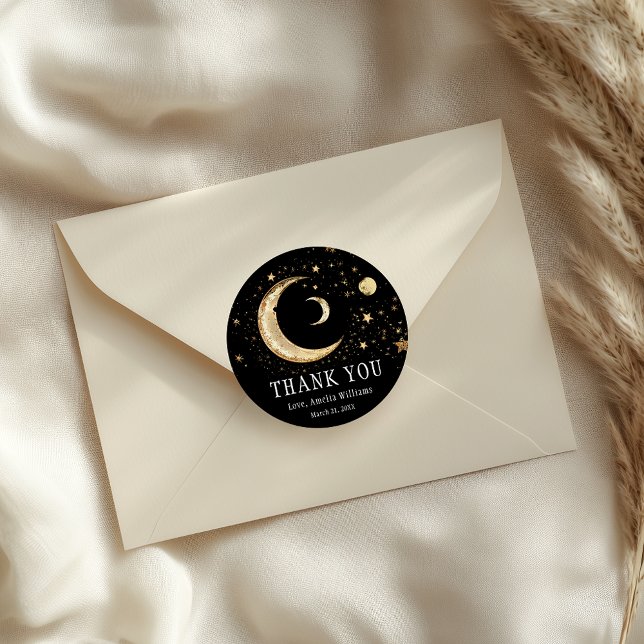 Pegatina Redonda Elegante Moon Gold Black Celestial Gold Gracias (Subido por el creador)