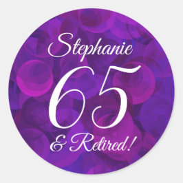 Pegatina Redonda Elegante morado 65 y jubilado a favor