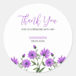 Pegatina Redonda Elegante Morado Xeranthemum Floral Gracias