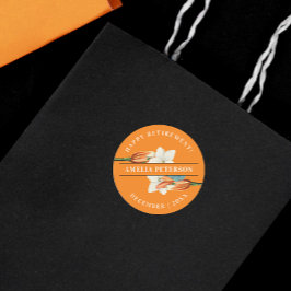 Pegatina Redonda Elegante Naranja Blanco Lily Retro Floral