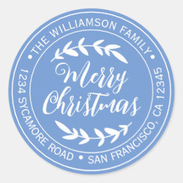 Pegatina Redonda Elegante Navidad Alegría Dirección de Regreso Azul