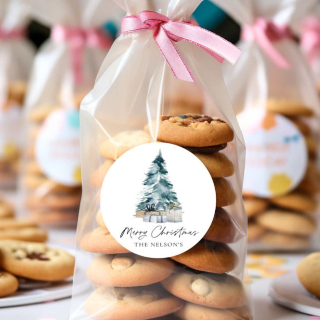 Pegatina Redonda Elegante Navidad Botánica Feliz Navidad (Merry Christmas Favor Round Sticker)