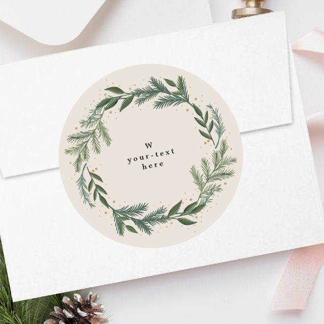 Pegatina Redonda Elegante Navidad clásico de guirnaldas de pino (Subido por el creador)
