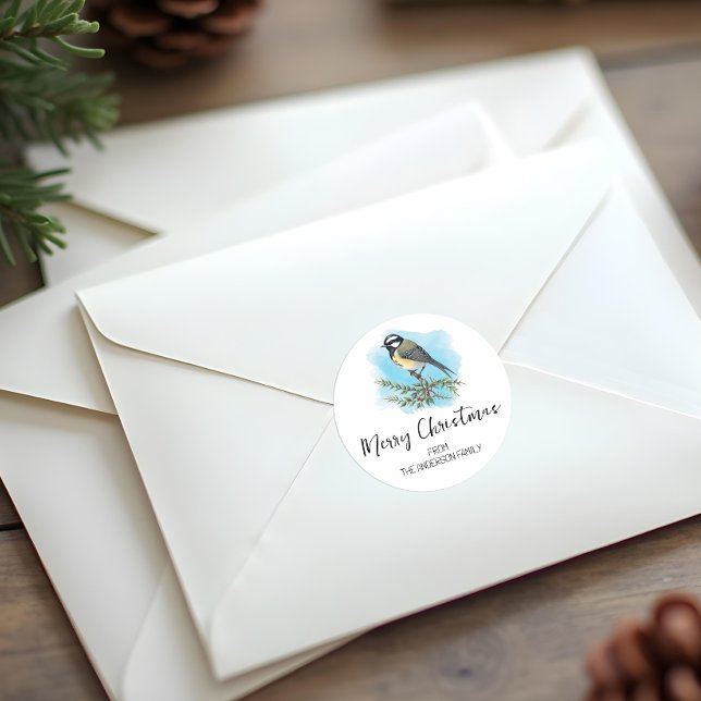 Pegatina Redonda Elegante Navidad de Pájaros (Personalized Christmas Sticker)