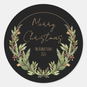 Pegatina Redonda Elegante Navidades acuáticos pintados a mano