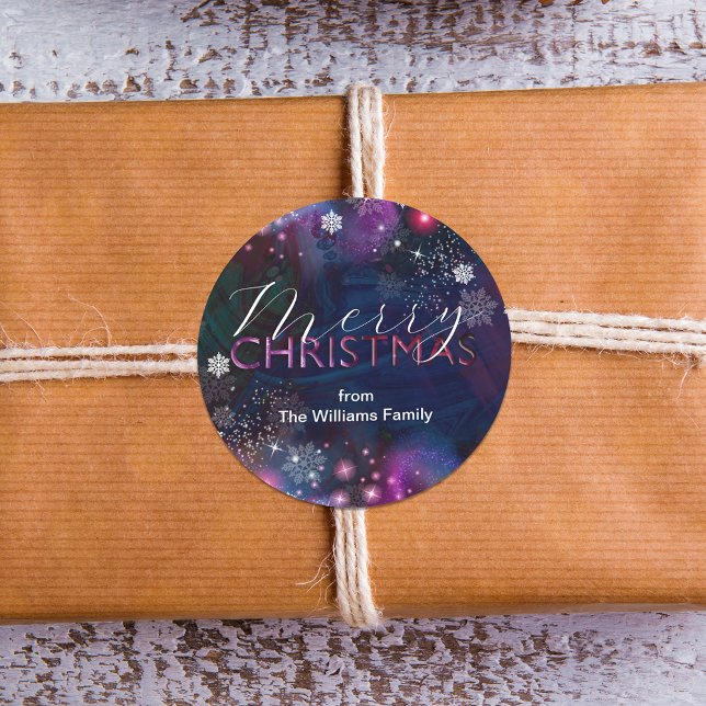 Pegatina Redonda Elegante Navidades de invierno rosa azul profundo (Subido por el creador)