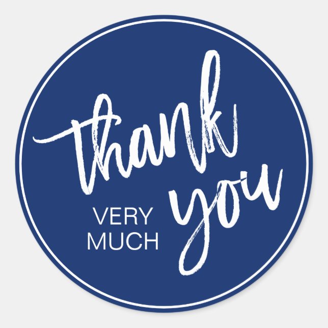 Pegatina Redonda Elegante Navy Blue White Muchas Gracias (Anverso)