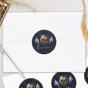 Pegatina Redonda Elegante Navy Gold Felicitaciones Graduación