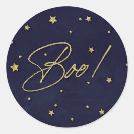 Pegatina Redonda Elegante Navy + Oro Estrellas dispersas Boo! Hallo