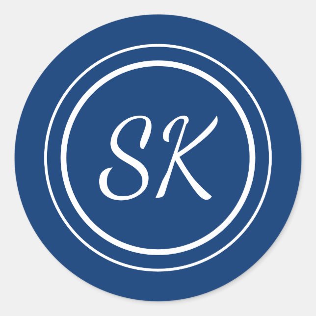 Pegatina Redonda Elegante Navy Profesional Monograma (Anverso)