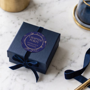 Pegatina Redonda Elegante Navy y Floral Dorado Capítulo 40 Cumpleañ