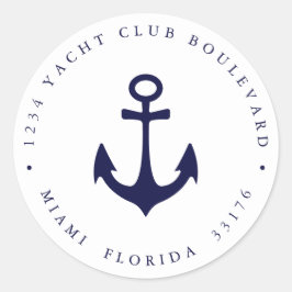 Pegatina Redonda Elegante NAVY YACHT ANCHOR dirección de retorno co