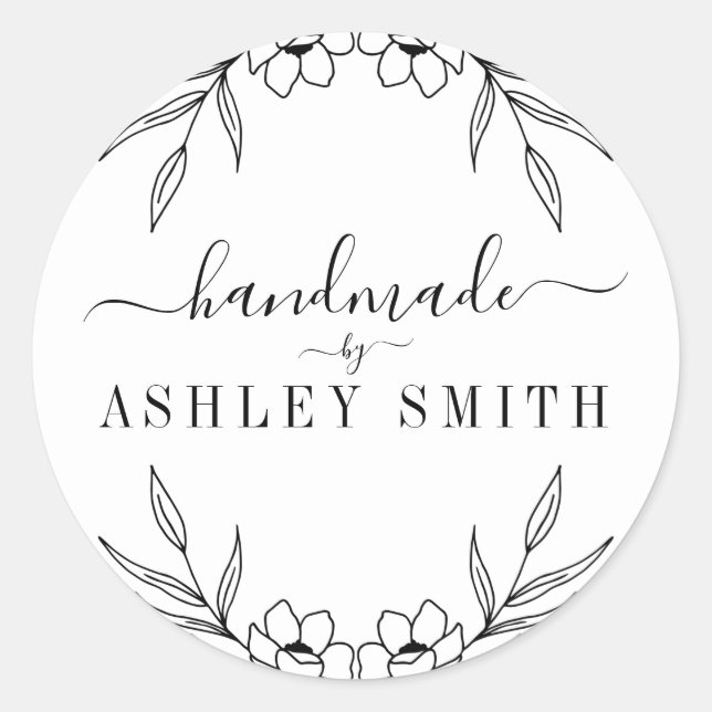 Pegatina Redonda Elegante negocio rústico floral hecho a mano (Anverso)