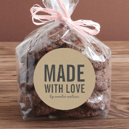 Pegatina Redonda Elegante negrita rústica hecha con amor Faux Kraft