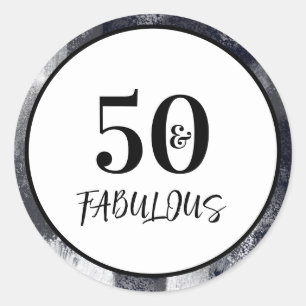 Pegatina Redonda Elegante negro y blanco 50 y fabuloso cumpleaños