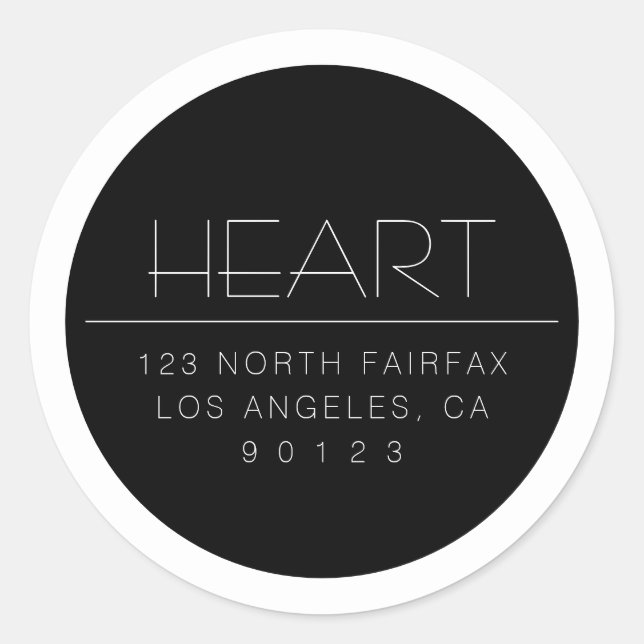 Pegatina Redonda Elegante negro y blanco con borde (Anverso)