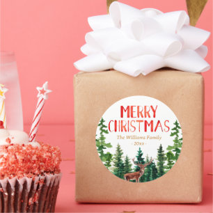 Pegatina Redonda Elegante nombre de familia de Navidades de venado