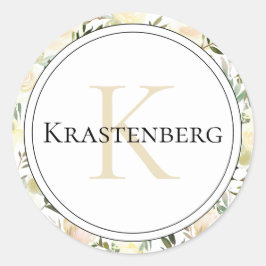 Pegatina Redonda Elegante nombre de monograma de familia Personaliz