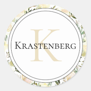 Pegatina Redonda Elegante nombre de monograma de familia Personaliz