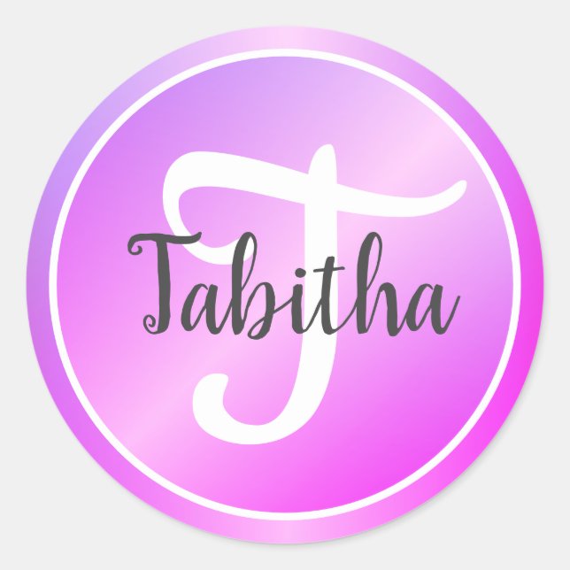 Pegatina Redonda Elegante nombre monogramado con ombre rosa pastel  (Anverso)