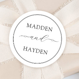 Pegatina Redonda Elegante Nombres Corazones Script Calligraphy Boda