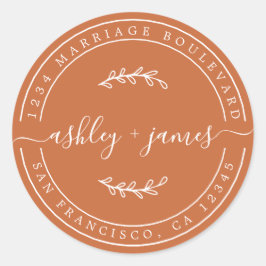 Pegatina Redonda Elegante Nombres Naranja quemado Dirección de devo